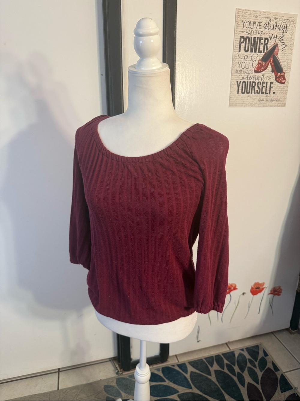 Sonoma Deep Berry Ribbed Scoop-Neck Top